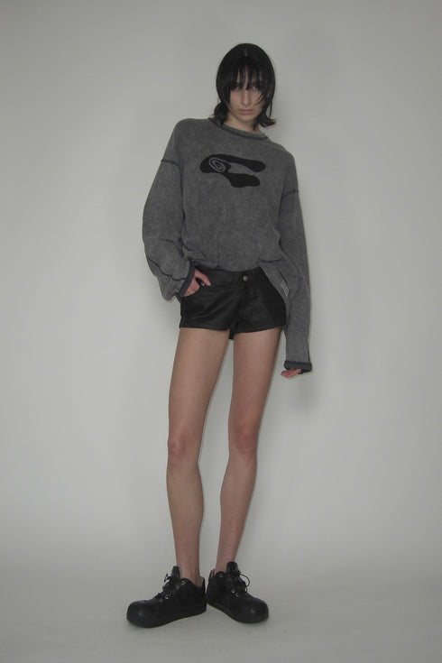 【RESTOCK】CUT-OUT LOGO WAFFLE TOPS -CHARCOAL-