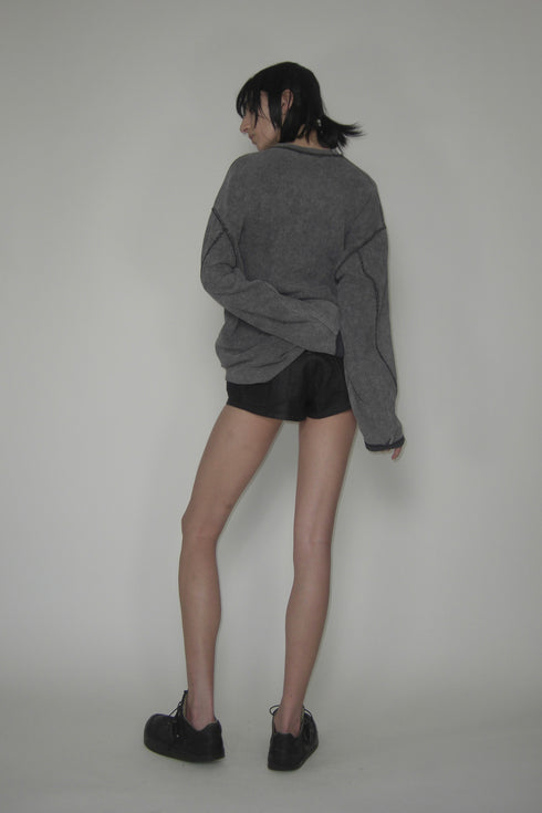 【RESTOCK】CUT-OUT LOGO WAFFLE TOPS -CHARCOAL-
