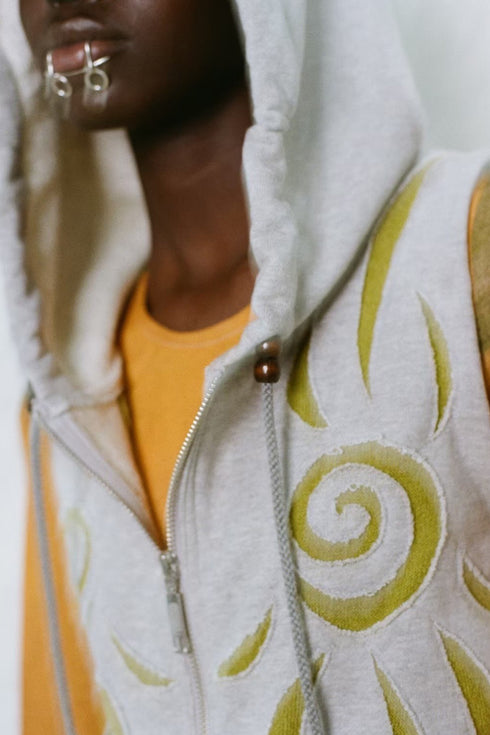 UNALOME SLEEVELESS HOODIE -GRAY×GREEN-