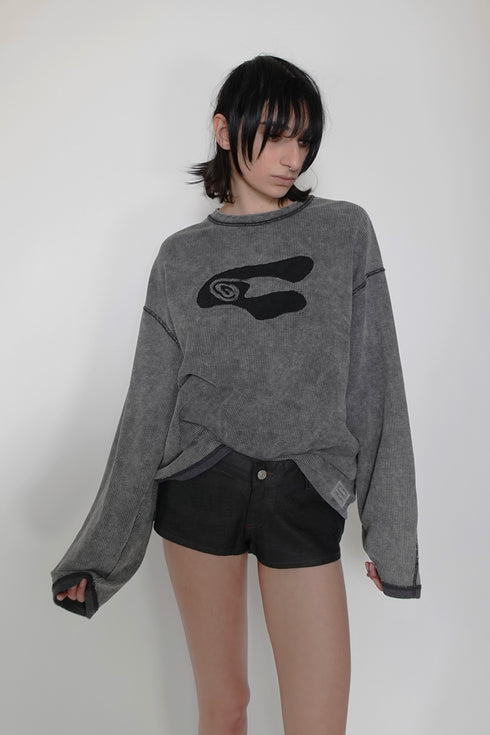 【RESTOCK】CUT-OUT LOGO WAFFLE TOPS -CHARCOAL-