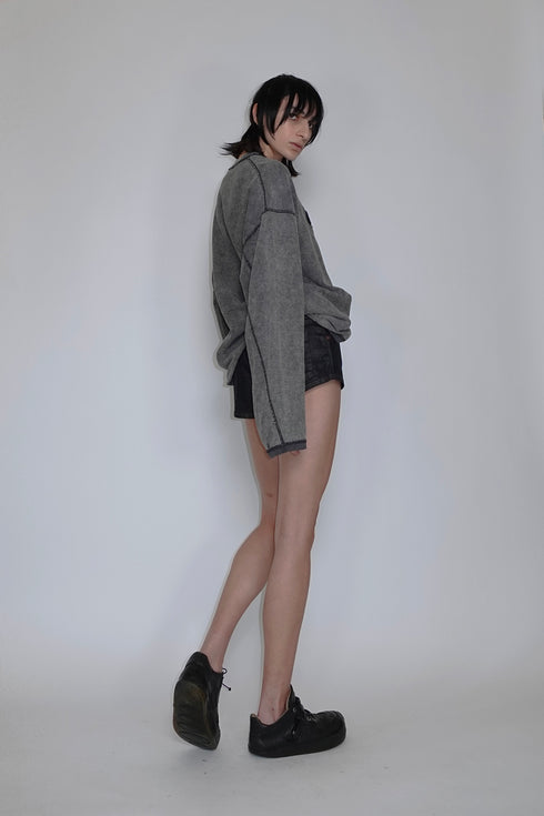 【RESTOCK】CUT-OUT LOGO WAFFLE TOPS -CHARCOAL-