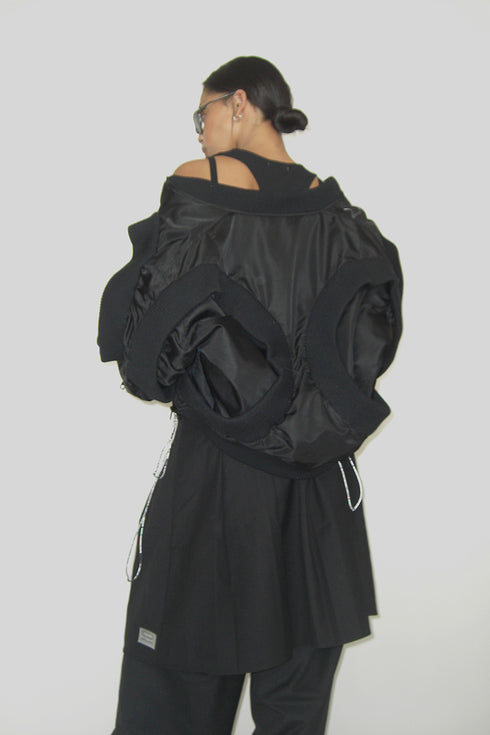 SPIRAL BUTTON ASYMMETRY WRAP SKIRT -BLACK- *Last1