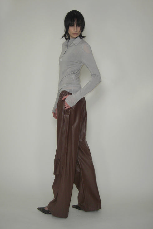 VEGAN LETHER WIDE PANTS