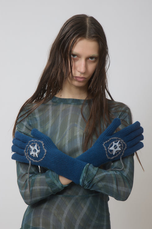 SPIRAL STAR KNIT GLOVES -DARK BLUE-