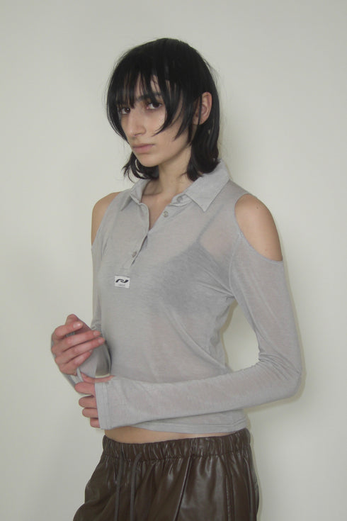 CUT-OUT SHEER POLO SHIRT