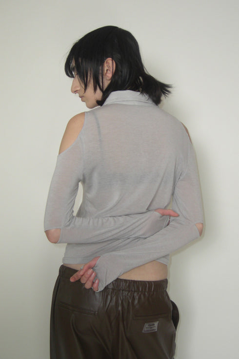 CUT-OUT SHEER POLO SHIRT