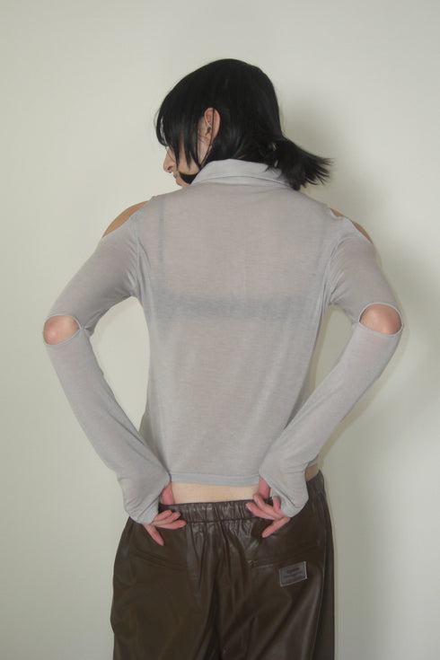 CUT-OUT SHEER POLO SHIRT