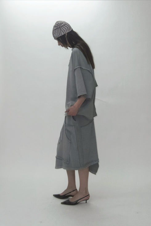 【PRE-ORDER】WASHED CUT-OFF SWEAT TOP -GRAY-