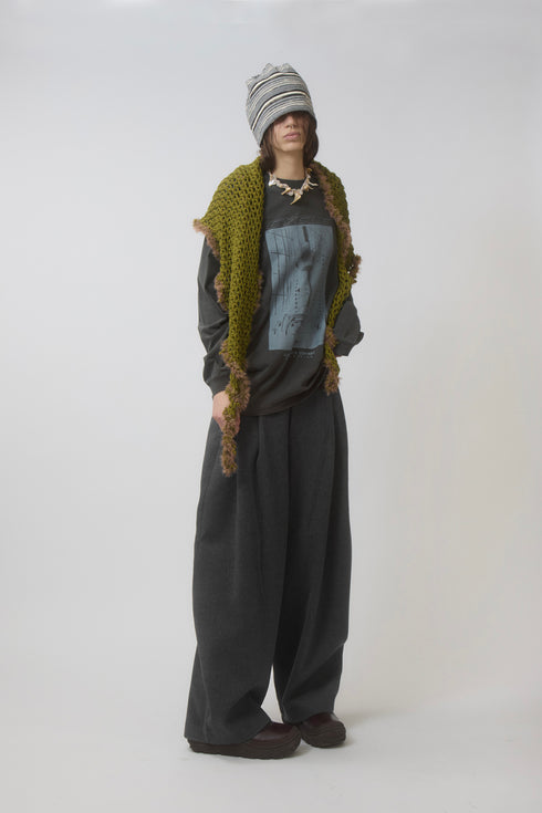WOOL BALOON TUCK TROUSERS -CHARCOAL-