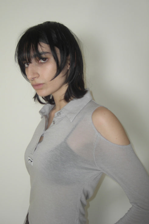 CUT-OUT SHEER POLO SHIRT