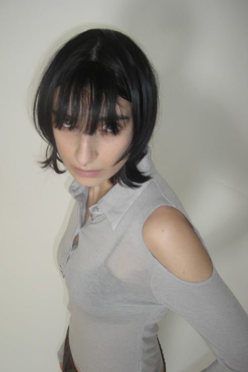 CUT-OUT SHEER POLO SHIRT