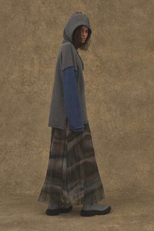 WAFFLE MEXICAN HOODIE -CHARCOAL × BLUE-