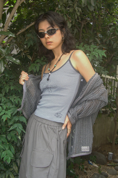 ROUND FLAP WIDE HALF PANTS -CHARCOAL-