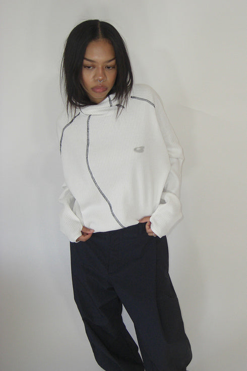 WAFFLE HOODED TOP -WHITE-
