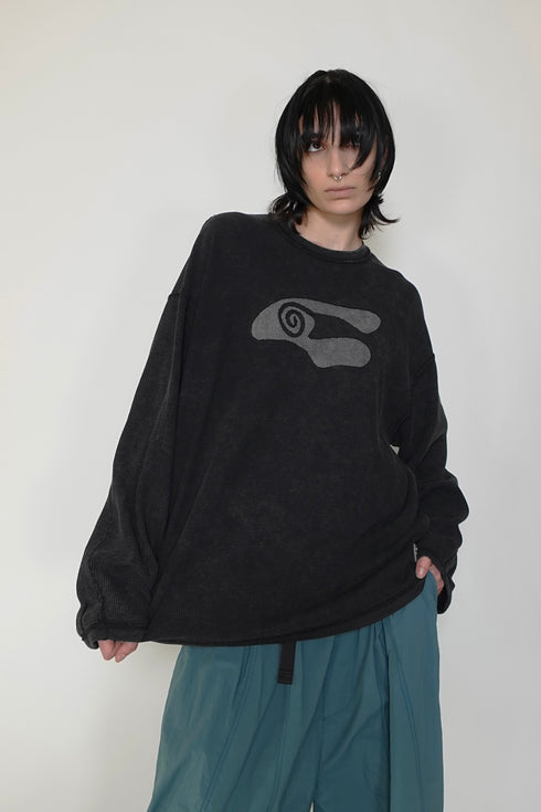 【RESTOCK】CUT-OUT LOGO WAFFLE TOPS -BLACK- *Last1