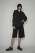 DRAWSTRING-EYELET STRIPED SHIRT -BLACK-