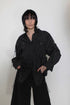 DRAWSTRING-EYELET STRIPED SHIRT -BLACK-