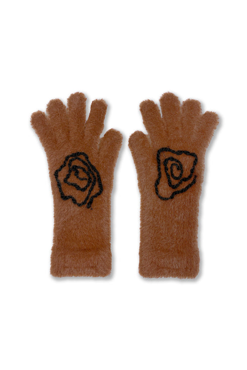 SPIRAL FLUFFY GLOVES -CAMEL- *Last1