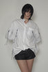 DRAWSTRING-EYELET STRIPED SHIRT -WHITE-
