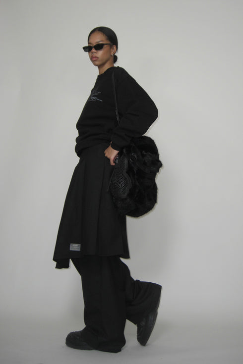 SPIRAL BUTTON ASYMMETRY WRAP SKIRT -BLACK- *Last1