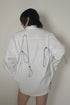 DRAWSTRING-EYELET STRIPED SHIRT -WHITE-