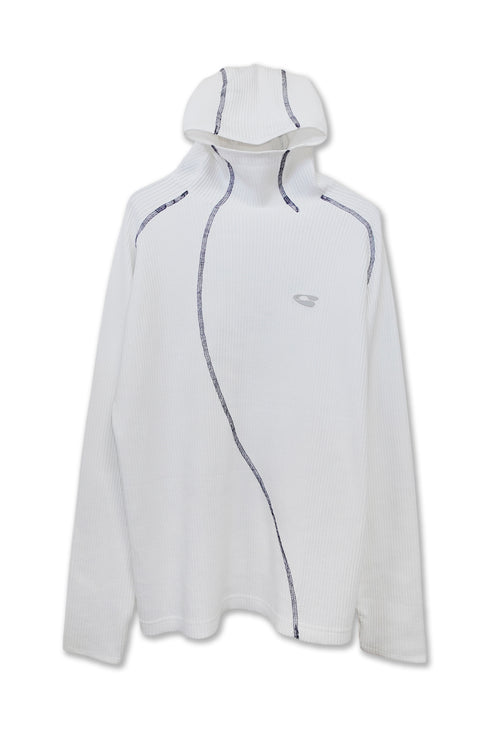 WAFFLE HOODED TOP -WHITE-