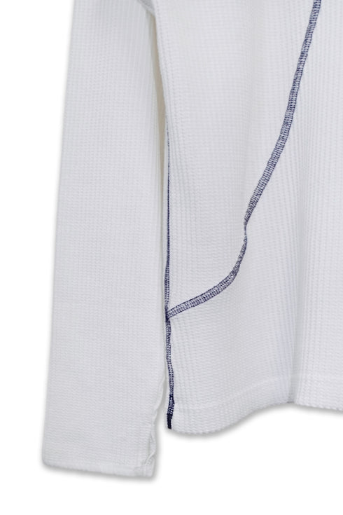 WAFFLE HOODED TOP -WHITE-
