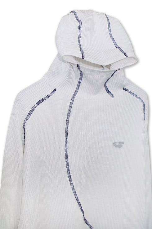 WAFFLE HOODED TOP -WHITE-