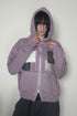 WASHED PATCHWORK ZIP-UP HOODIE -DARK PURPLE-