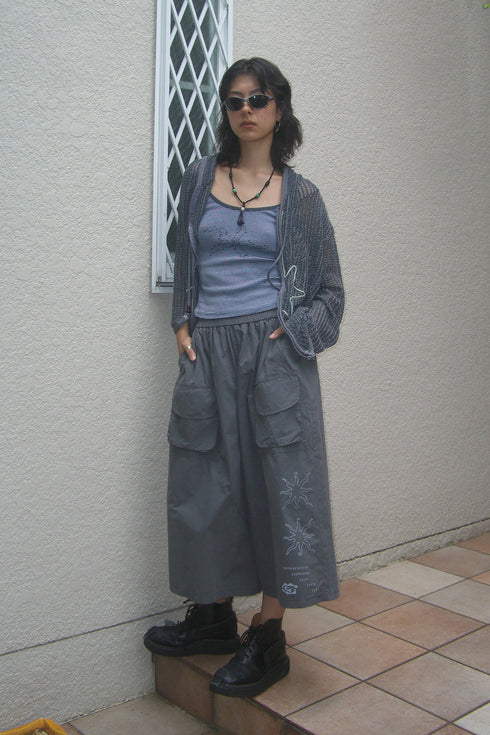 ROUND FLAP WIDE HALF PANTS -CHARCOAL-