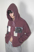 WASHED PATCHWORK ZIP-UP HOODIE -DARK RED- *Last1