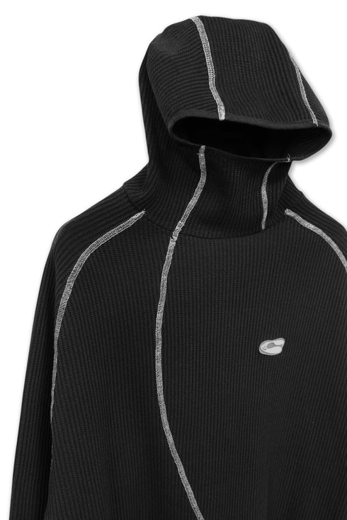 WAFFLE HOODED TOP -BLACK-