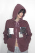 WASHED PATCHWORK ZIP-UP HOODIE -DARK RED- *Last1