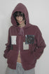 WASHED PATCHWORK ZIP-UP HOODIE -DARK RED- *Last1