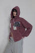 WASHED PATCHWORK ZIP-UP HOODIE -DARK RED- *Last1