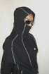 WAFFLE HOODED TOP -BLACK-