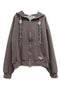 BEADED DRAWSTRING ZIP-UP HOODIE -BROWN-
