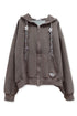 BEADED DRAWSTRING ZIP-UP HOODIE -BROWN-