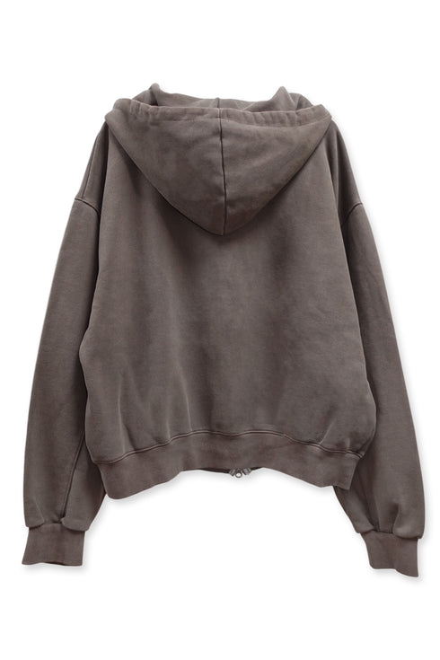 BEADED DRAWSTRING ZIP-UP HOODIE -BROWN-