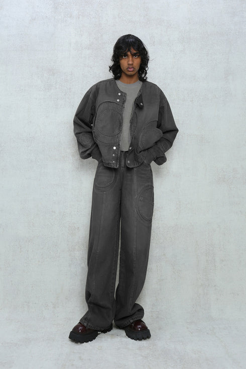 CIRCLE CUT-OUT DENIM JACKET -BLACK- *Last1