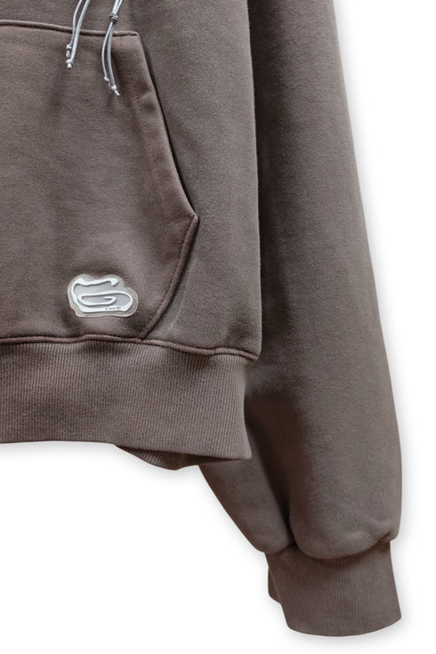 BEADED DRAWSTRING ZIP-UP HOODIE -BROWN-