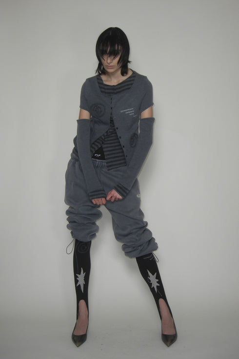 PATCHWORK LAYERED CARDIGAN -CHARCOAL-