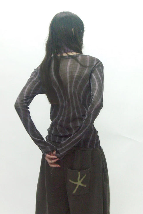 SPELL WAVE PLAID SECOND SKIN TOPS -DARK BROWN MIX-