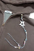 BEADED DRAWSTRING ZIP-UP HOODIE -BROWN-