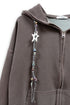 BEADED DRAWSTRING ZIP-UP HOODIE -BROWN-