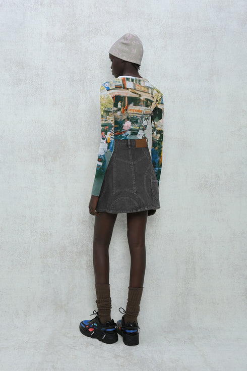 CIRCLE CUT-OUT MINI SKIRT -BLACK-