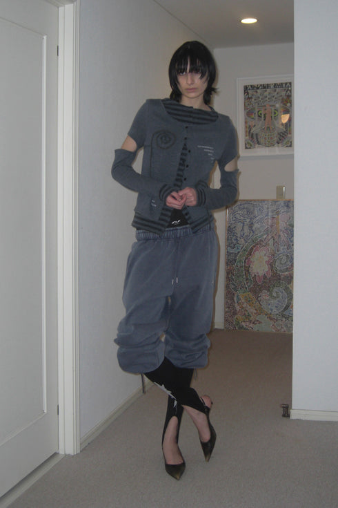 PATCHWORK LAYERED CARDIGAN -CHARCOAL-