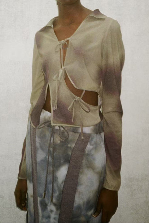 FLOWER DRAWSTRING TOPS -GREEN-