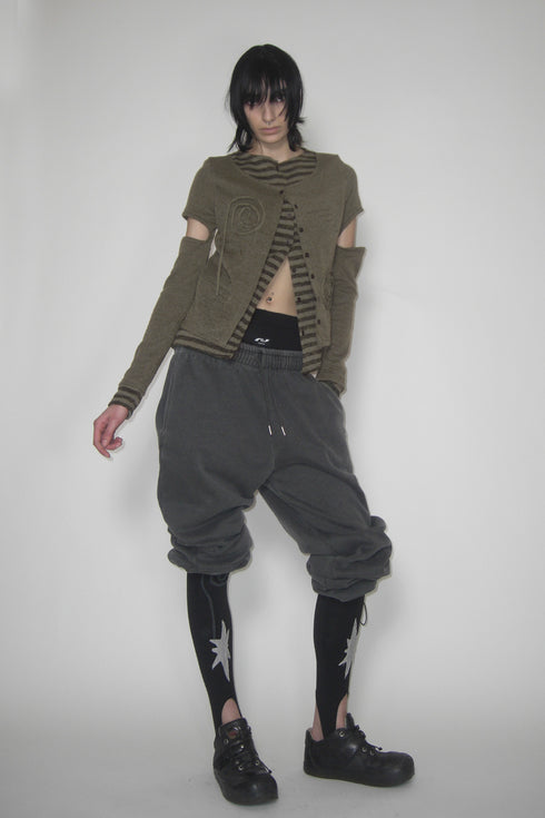 PATCHWORK LAYERED CARDIGAN -KHAKI- *Last1