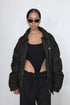 GATHERED BACK DOWN JACKET -BLACK-